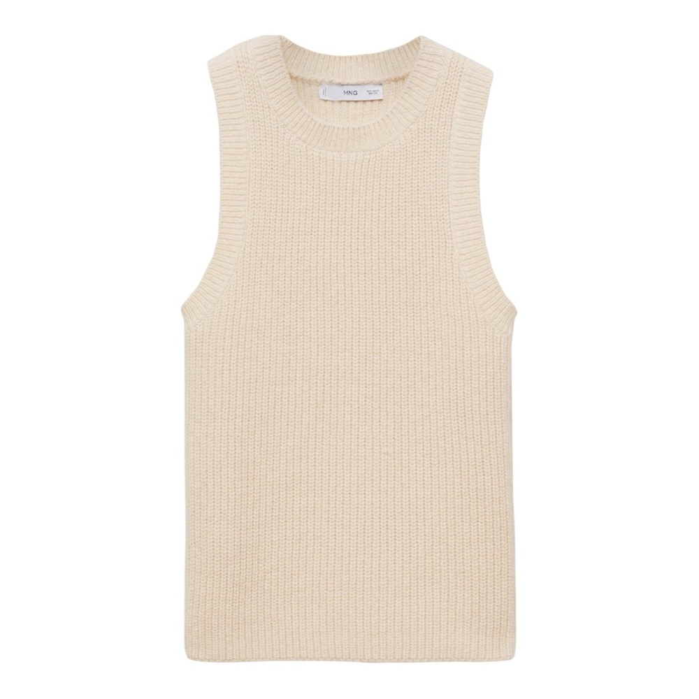 MANGO Tappeito Cotton & Wool Sweater Vest in Light Beige Size Small NWT